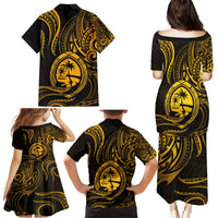 Polynesian Guam Coat of Arms Family Matching Puletasi and Hawaiian Shirt Polynesian Tribal Tattoo Gold Version LT9 - Polynesian Pride