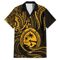 Polynesian Guam Coat of Arms Family Matching Puletasi and Hawaiian Shirt Polynesian Tribal Tattoo Gold Version LT9 Dad's Shirt - Short Sleeve Gold - Polynesian Pride