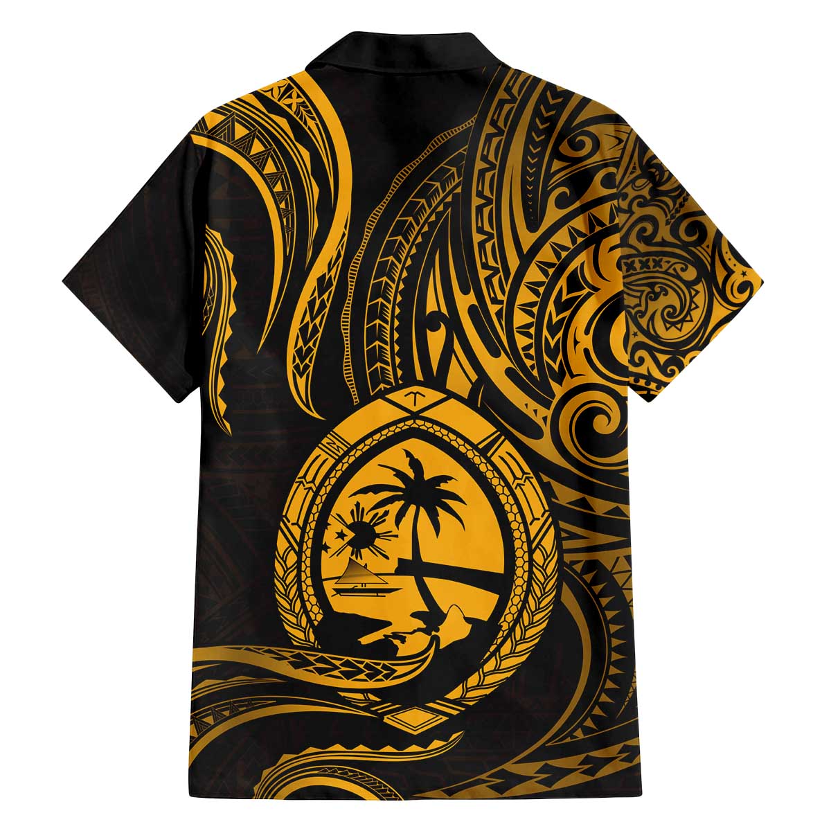 Polynesian Guam Coat of Arms Family Matching Puletasi and Hawaiian Shirt Polynesian Tribal Tattoo Gold Version LT9 - Polynesian Pride