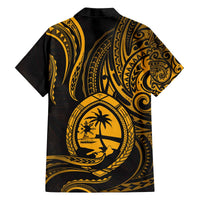 Polynesian Guam Coat of Arms Family Matching Puletasi and Hawaiian Shirt Polynesian Tribal Tattoo Gold Version LT9 - Polynesian Pride