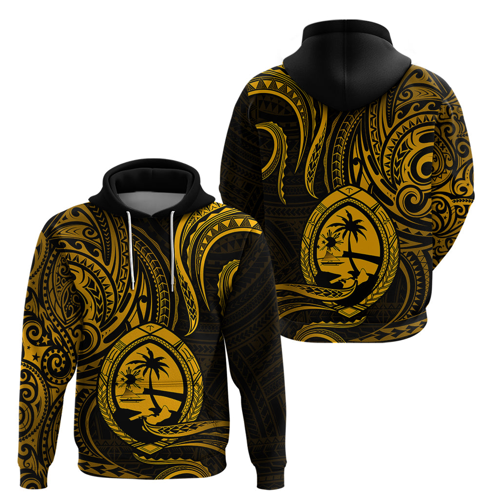 Polynesian Pride Guam Hoodie With Polynesian Tribal Tattoo and Coat of Arms Gold Version LT9 Gold - Polynesian Pride