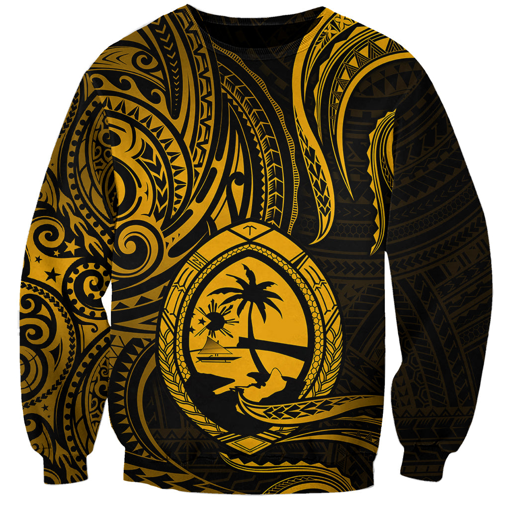 Polynesian Pride Guam Sweatshirt With Polynesian Tribal Tattoo and Coat of Arms Gold Version LT9 Unisex Gold - Polynesian Pride