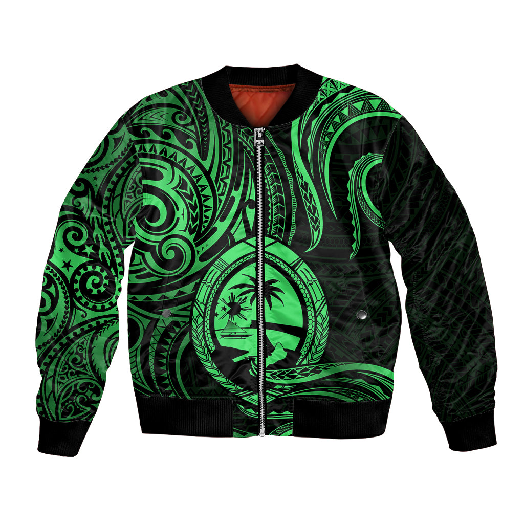 Polynesian Pride Guam Bomber Jacket With Polynesian Tribal Tattoo and Coat of Arms Green Version LT9 Unisex Green - Polynesian Pride