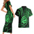 Polynesian Guam Coat of Arms Couples Matching Short Sleeve Bodycon Dress and Hawaiian Shirt Polynesian Tribal Tattoo Green Version