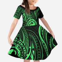 Polynesian Guam Coat of Arms Family Matching Long Sleeve Bodycon Dress and Hawaiian Shirt Polynesian Tribal Tattoo Green Version