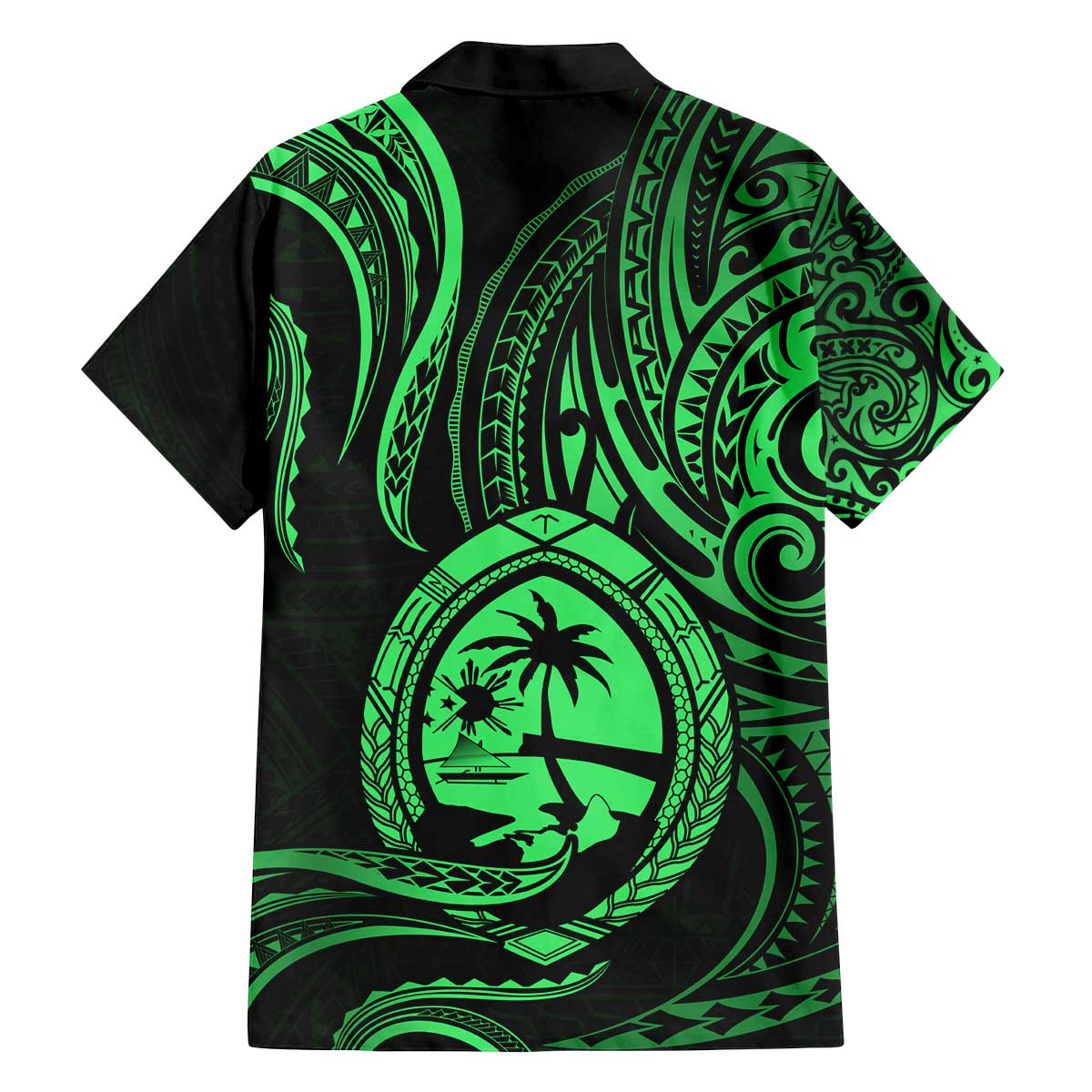 Polynesian Guam Coat of Arms Family Matching Puletasi and Hawaiian Shirt Polynesian Tribal Tattoo Green Version LT9 - Polynesian Pride