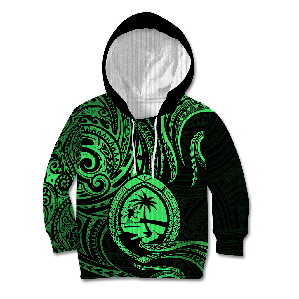 Polynesian Pride Guam Kid Hoodie With Polynesian Tribal Tattoo and Coat of Arms Green Version LT9 Hoodie Green - Polynesian Pride