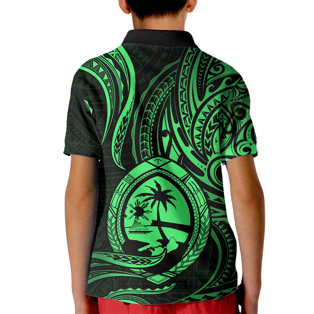 Polynesian Pride Guam Kid Polo Shirt With Polynesian Tribal Tattoo and Coat of Arms Green Version LT9 - Polynesian Pride
