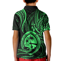 Polynesian Pride Guam Kid Polo Shirt With Polynesian Tribal Tattoo and Coat of Arms Green Version LT9 - Polynesian Pride