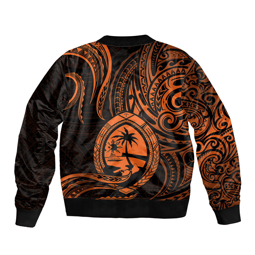 Polynesian Pride Guam Bomber Jacket With Polynesian Tribal Tattoo and Coat of Arms Orange Version LT9 - Polynesian Pride
