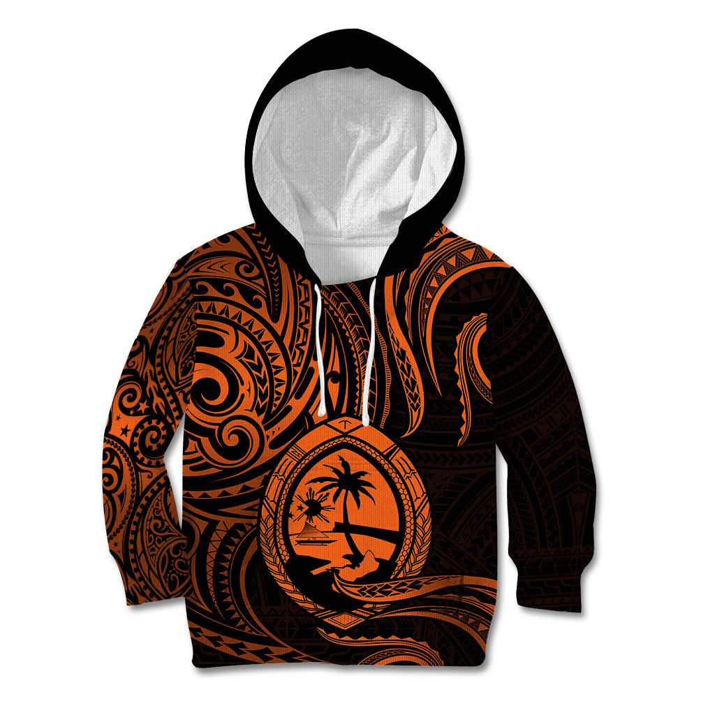 Polynesian Pride Guam Kid Hoodie With Polynesian Tribal Tattoo and Coat of Arms Orange Version LT9 Hoodie Orange - Polynesian Pride