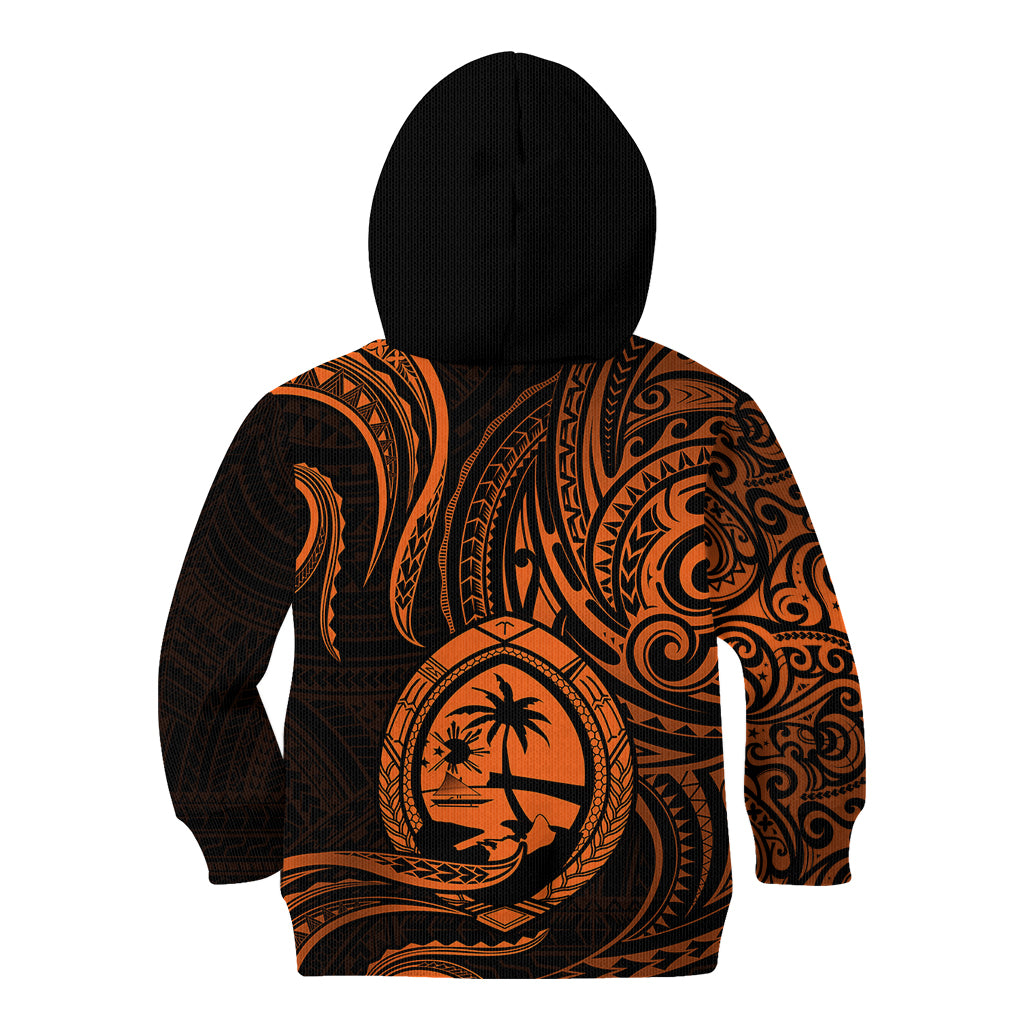 Polynesian Pride Guam Kid Hoodie With Polynesian Tribal Tattoo and Coat of Arms Orange Version LT9 Zip Hoodie Orange - Polynesian Pride