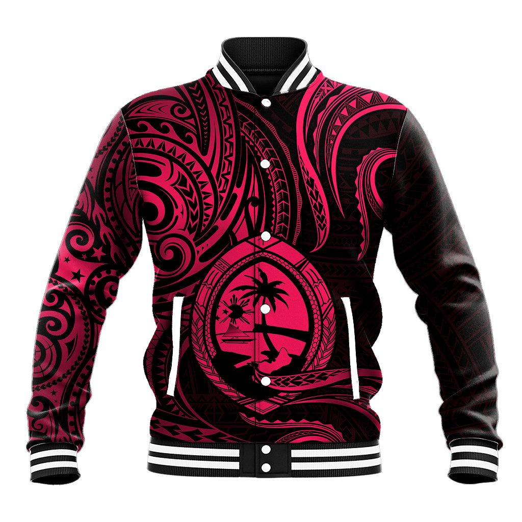 Polynesian Pride Guam Baseball Jacket With Polynesian Tribal Tattoo and Coat of Arms Pink Version LT9 Unisex Pink - Polynesian Pride