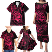 Polynesian Guam Coat of Arms Family Matching Puletasi and Hawaiian Shirt Polynesian Tribal Tattoo Pink Version LT9 - Polynesian Pride