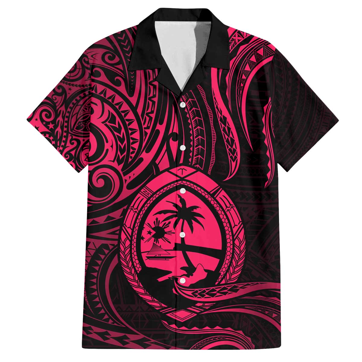 Polynesian Guam Coat of Arms Family Matching Puletasi and Hawaiian Shirt Polynesian Tribal Tattoo Pink Version LT9 Dad's Shirt - Short Sleeve Pink - Polynesian Pride