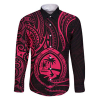 Polynesian Guam Coat of Arms Family Matching Puletasi and Hawaiian Shirt Polynesian Tribal Tattoo Pink Version LT9 Dad's Shirt - Long Sleeve Pink - Polynesian Pride