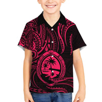 Polynesian Guam Coat of Arms Family Matching Puletasi and Hawaiian Shirt Polynesian Tribal Tattoo Pink Version LT9 Son's Shirt Pink - Polynesian Pride