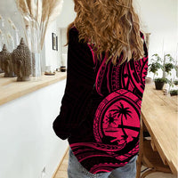 Polynesian Pride Guam Women Casual Shirt With Polynesian Tribal Tattoo and Coat of Arms Pink Version LT9 - Polynesian Pride