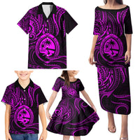 Polynesian Guam Coat of Arms Family Matching Puletasi and Hawaiian Shirt Polynesian Tribal Tattoo Purple Version LT9 - Polynesian Pride