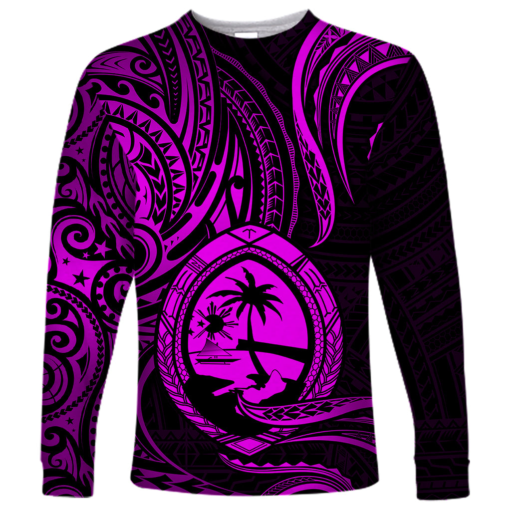 Polynesian Pride Guam Long Sleeve Shirt With Polynesian Tribal Tattoo and Coat of Arms Purple Version LT9 Unisex Purple - Polynesian Pride