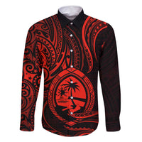 Polynesian Guam Coat of Arms Family Matching Long Sleeve Bodycon Dress and Hawaiian Shirt Polynesian Tribal Tattoo Red Version