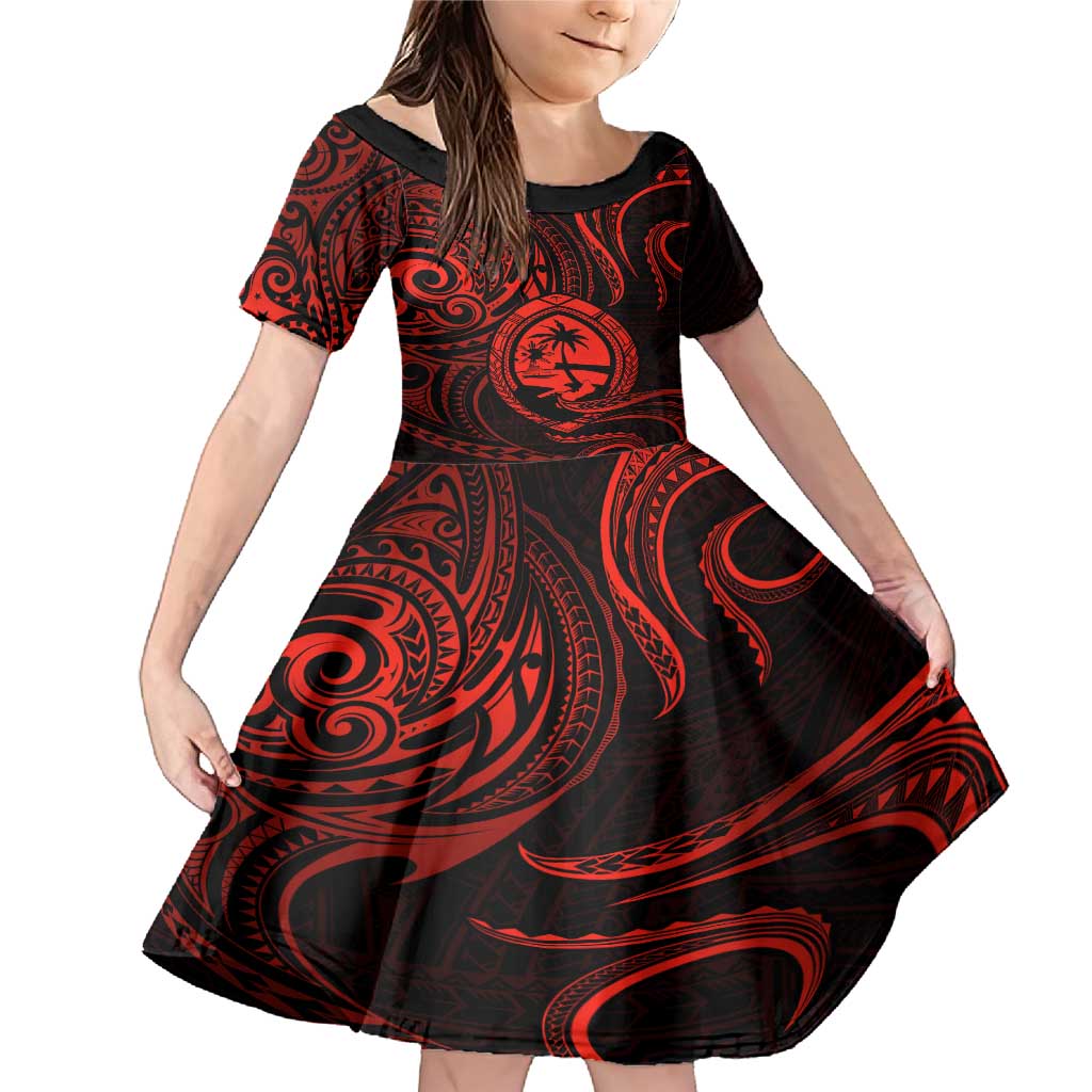 Polynesian Guam Coat of Arms Family Matching Mermaid Dress and Hawaiian Shirt Polynesian Tribal Tattoo Red Version LT9 Daughter's Dress Red - Polynesian Pride