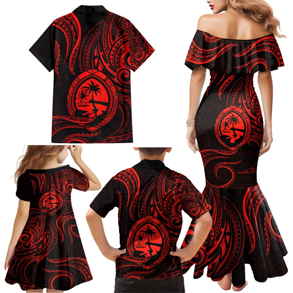 Polynesian Guam Coat of Arms Family Matching Mermaid Dress and Hawaiian Shirt Polynesian Tribal Tattoo Red Version LT9 - Polynesian Pride