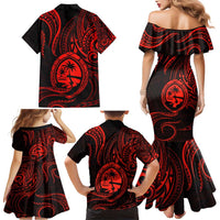 Polynesian Guam Coat of Arms Family Matching Mermaid Dress and Hawaiian Shirt Polynesian Tribal Tattoo Red Version LT9 - Polynesian Pride