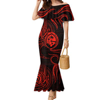 Polynesian Guam Coat of Arms Family Matching Mermaid Dress and Hawaiian Shirt Polynesian Tribal Tattoo Red Version LT9 Mom's Dress Red - Polynesian Pride