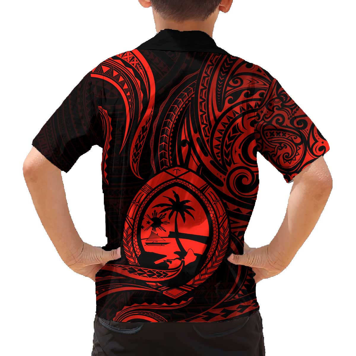 Polynesian Guam Coat of Arms Family Matching Puletasi and Hawaiian Shirt Polynesian Tribal Tattoo Red Version LT9 - Polynesian Pride