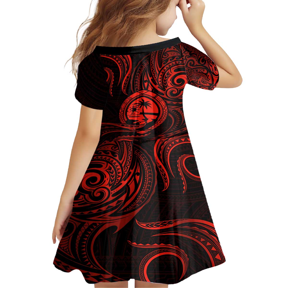 Polynesian Guam Coat of Arms Family Matching Puletasi and Hawaiian Shirt Polynesian Tribal Tattoo Red Version LT9 - Polynesian Pride