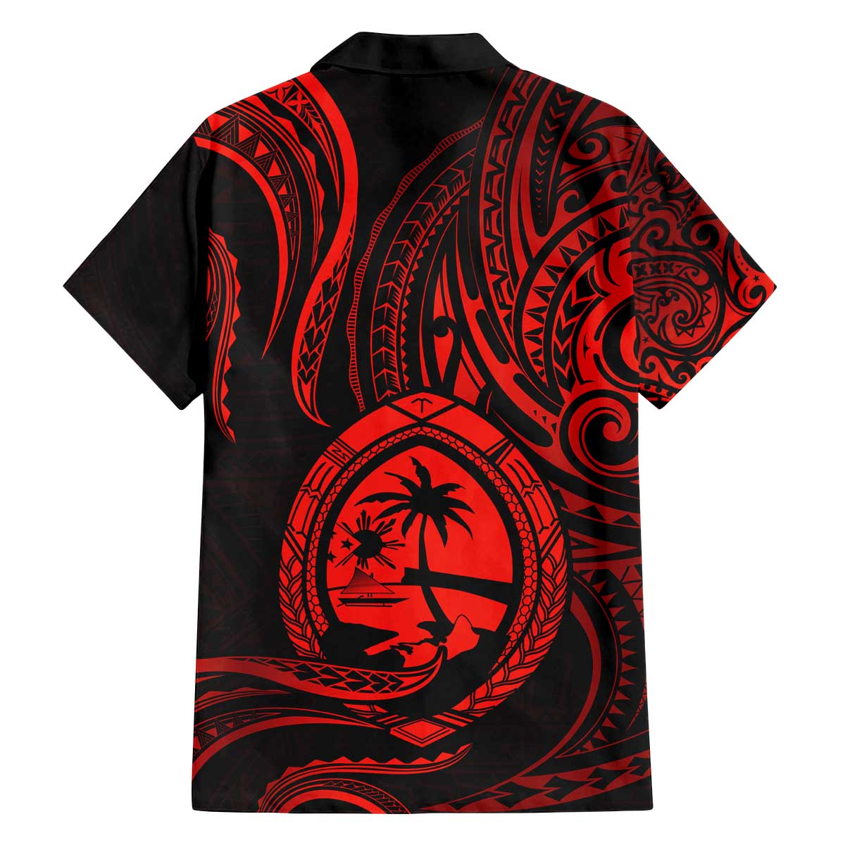 Polynesian Guam Coat of Arms Family Matching Puletasi and Hawaiian Shirt Polynesian Tribal Tattoo Red Version LT9 - Polynesian Pride