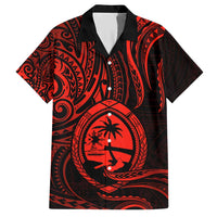 Polynesian Guam Coat of Arms Family Matching Short Sleeve Bodycon Dress and Hawaiian Shirt Polynesian Tribal Tattoo Red Version LT9 Dad's Shirt - Short Sleeve Red - Polynesian Pride