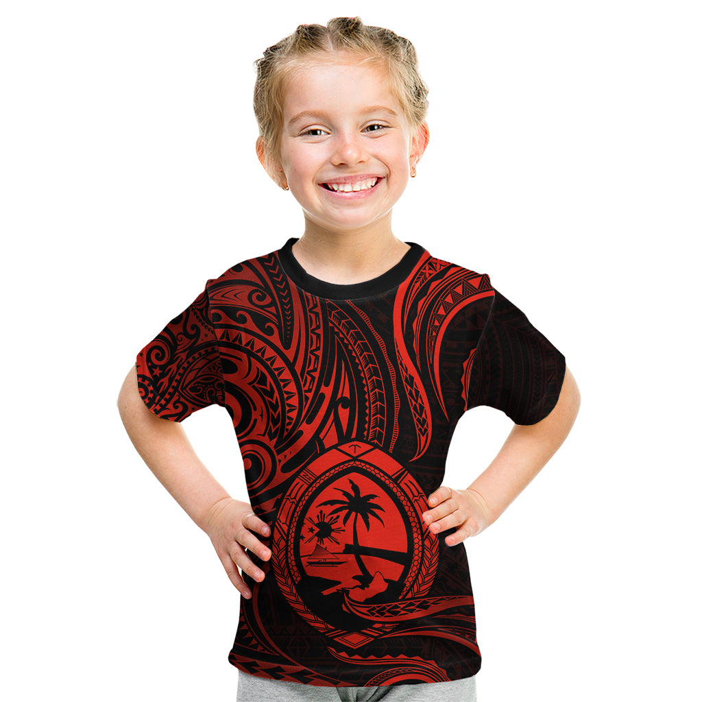 Polynesian Pride Guam Kid T Shirt With Polynesian Tribal Tattoo and Coat of Arms Red Version LT9 Red - Polynesian Pride
