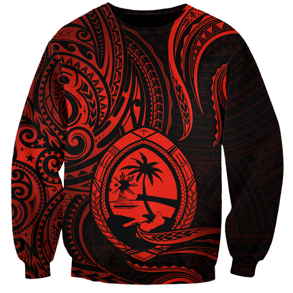 Polynesian Pride Guam Sweatshirt With Polynesian Tribal Tattoo and Coat of Arms Red Version LT9 Unisex Red - Polynesian Pride