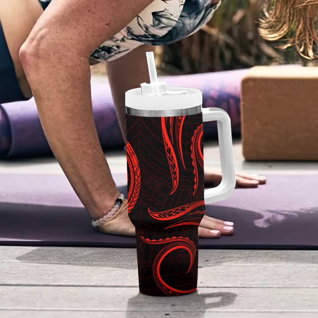 Polynesian Guam Coat of Arms Tumbler With Handle Polynesian Tribal Tattoo Red Version