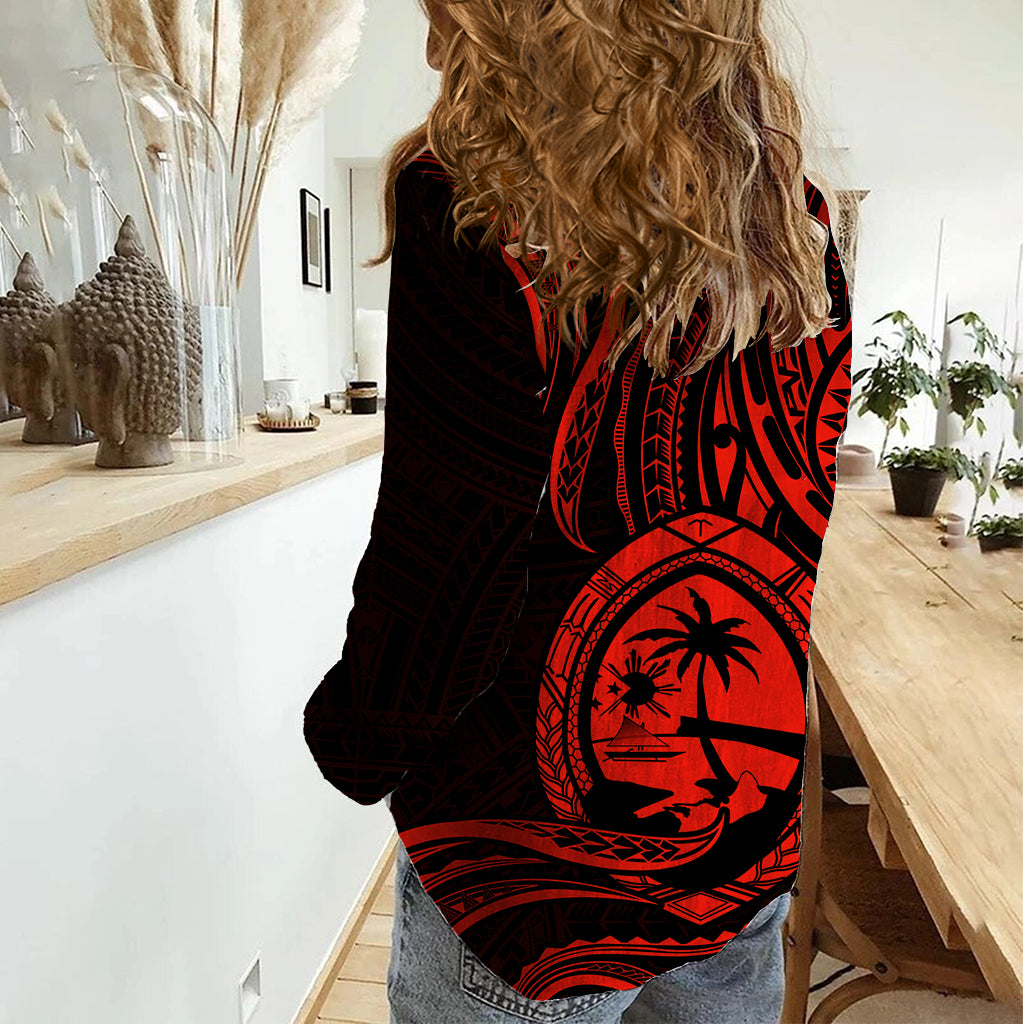 Polynesian Pride Guam Women Casual Shirt With Polynesian Tribal Tattoo and Coat of Arms Red Version LT9 - Polynesian Pride