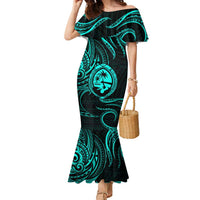 Polynesian Guam Coat of Arms Family Matching Mermaid Dress and Hawaiian Shirt Polynesian Tribal Tattoo Turquoise Version