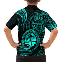 Polynesian Guam Coat of Arms Family Matching Puletasi and Hawaiian Shirt Polynesian Tribal Tattoo Turquoise Version LT9 - Polynesian Pride