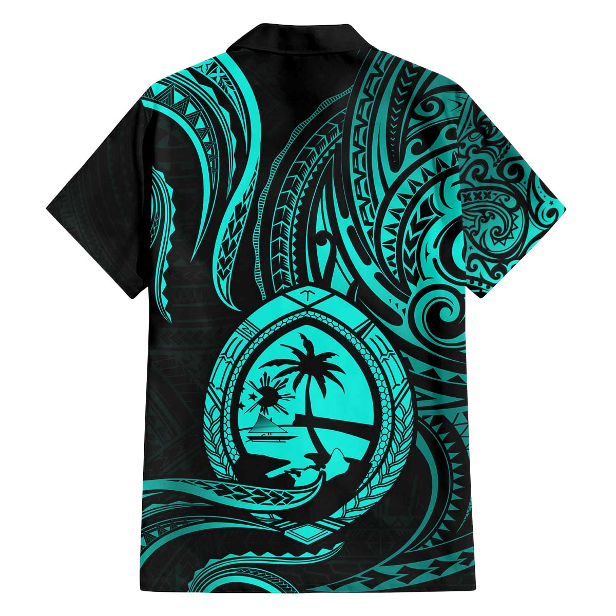 Polynesian Guam Coat of Arms Family Matching Puletasi and Hawaiian Shirt Polynesian Tribal Tattoo Turquoise Version LT9 - Polynesian Pride