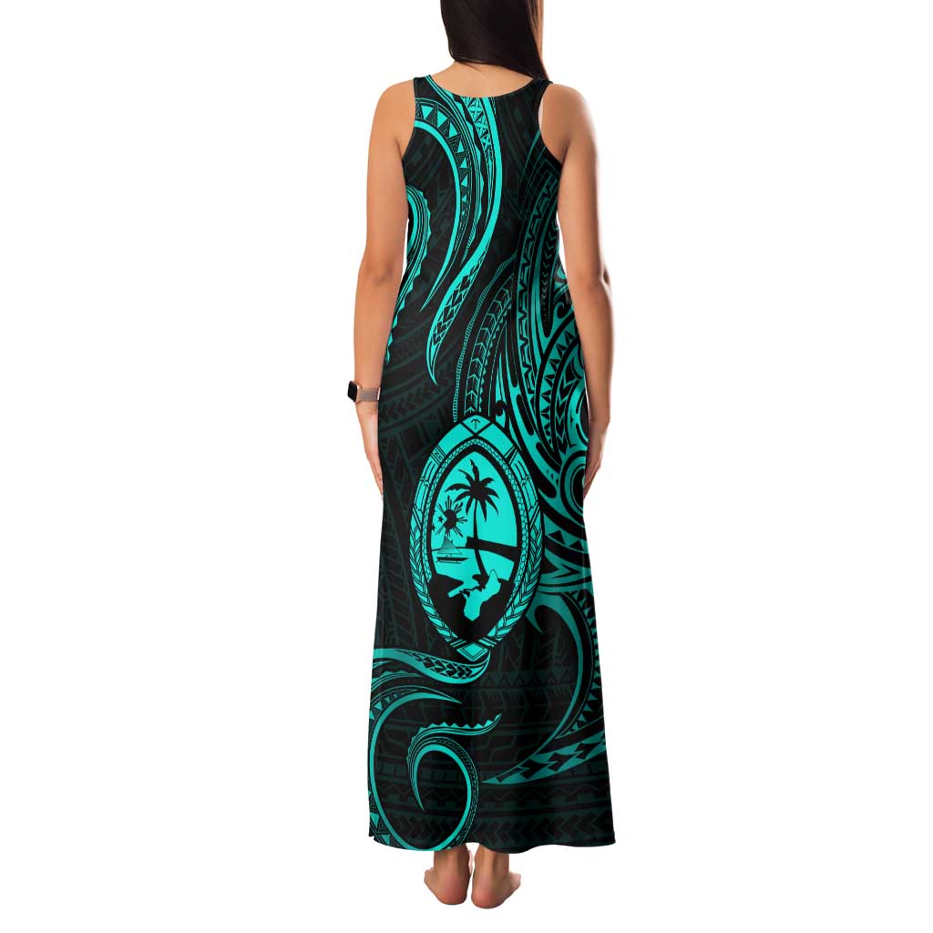 Polynesian Guam Coat of Arms Family Matching Tank Maxi Dress and Hawaiian Shirt Polynesian Tribal Tattoo Turquoise Version