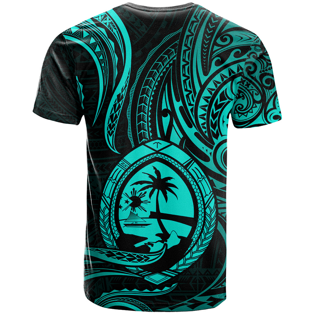 Polynesian Pride Guam T Shirt With Polynesian Tribal Tattoo and Coat of Arms Turquoise Version LT9 - Polynesian Pride