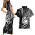 Polynesian Guam Coat of Arms Couples Matching Short Sleeve Bodycon Dress and Hawaiian Shirt Polynesian Tribal Tattoo Black Version