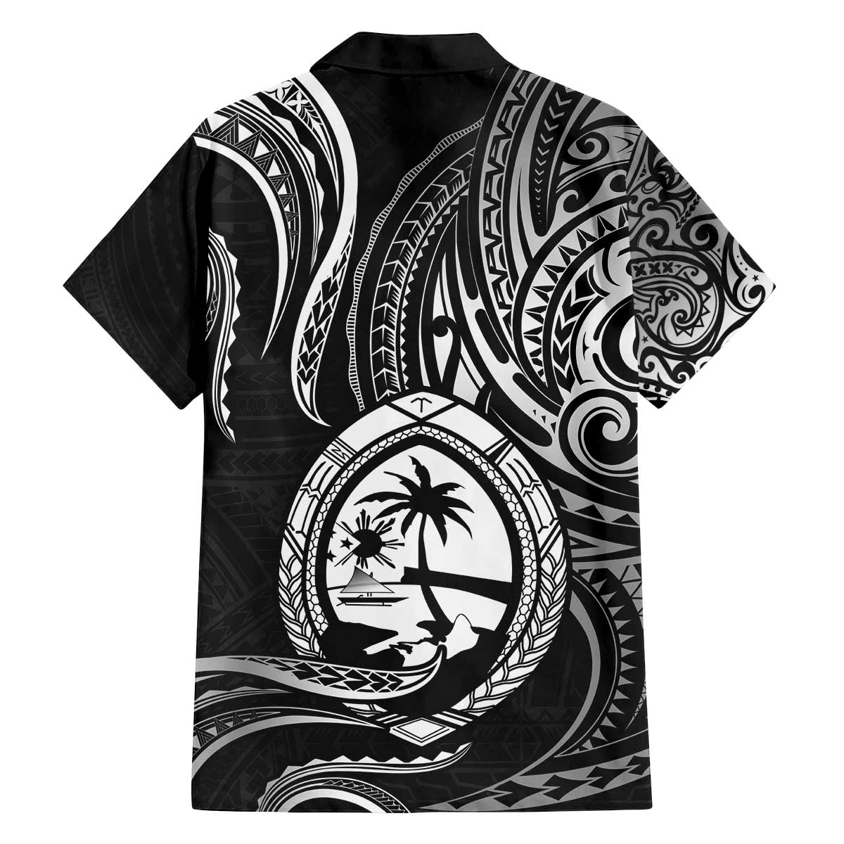 Polynesian Guam Coat of Arms Family Matching Puletasi and Hawaiian Shirt Polynesian Tribal Tattoo Black Version LT9 - Polynesian Pride