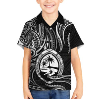 Polynesian Guam Coat of Arms Family Matching Puletasi and Hawaiian Shirt Polynesian Tribal Tattoo Black Version LT9 Son's Shirt Black - Polynesian Pride