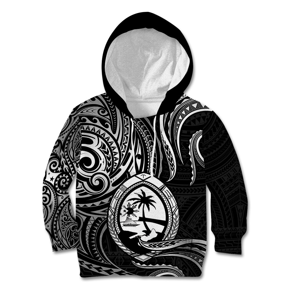 Polynesian Pride Guam Kid Hoodie With Polynesian Tribal Tattoo and Coat of Arms Black Version LT9 Hoodie Black - Polynesian Pride
