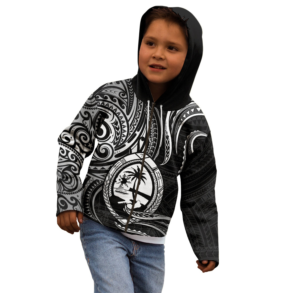 Polynesian Pride Guam Kid Hoodie With Polynesian Tribal Tattoo and Coat of Arms Black Version LT9 - Polynesian Pride