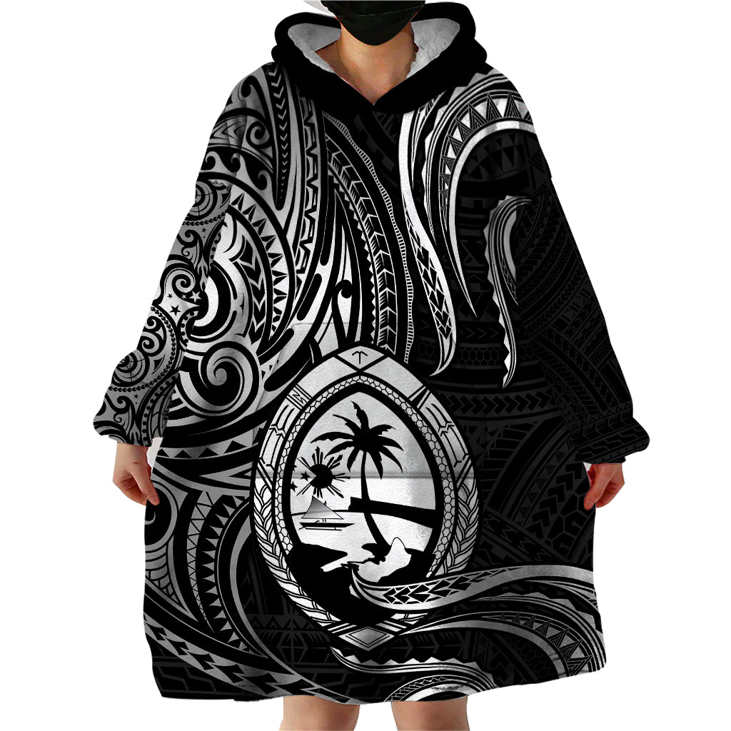 Polynesian Pride Guam Wearable Blanket Hoodie With Polynesian Tribal Tattoo and Coat of Arms Black Version LT9 - Polynesian Pride