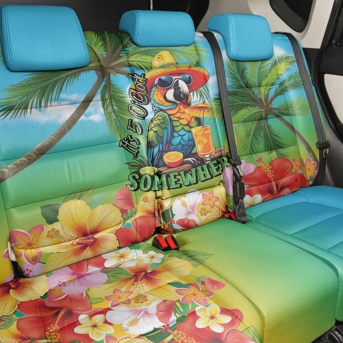 Always 5 O'clock Back Car Seat Cover Hawaiian Tropical Parrot - Polynesian Pride