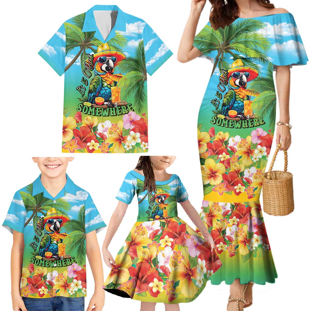 Always 5 O'clock Family Matching Mermaid Dress and Hawaiian Shirt Hawaiian Tropical Parrot - Polynesian Pride